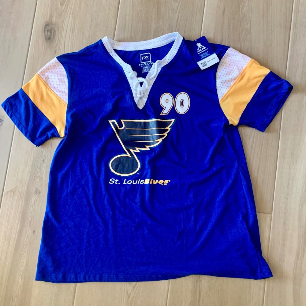 NWT St Louis Blues #90 Ryan O'Reilly Pro-Edge T-shirt Jersey M  Lace-up Neck